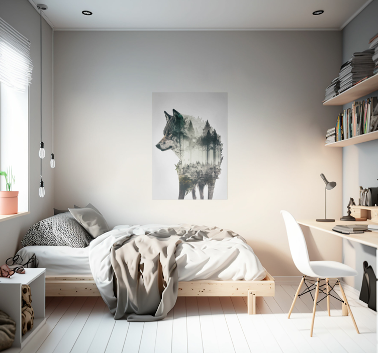 Wolf doppelbelichtung tierposter - TenStickers