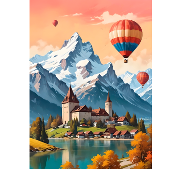 Poster Landschaft stadt chateau d'oex - TenStickers