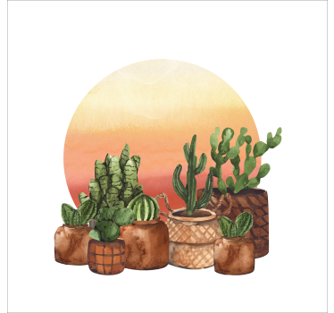 Poster küche kaktus mit sonnenuntergang im kreis - TenStickers