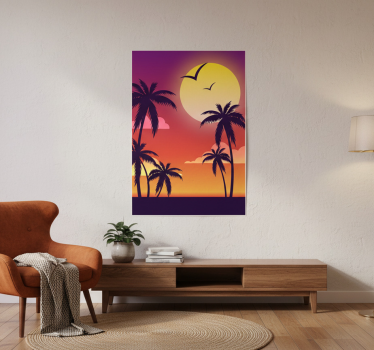 Poster landschaft 70er jahre sonnenuntergang vertikal - TenStickers