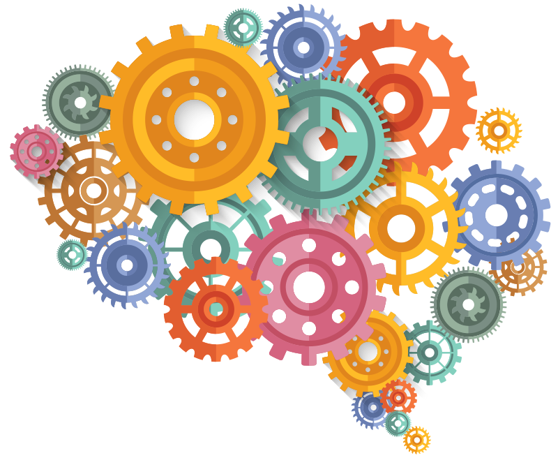 Poster büro mit bunten gehirnrädern - TenStickers