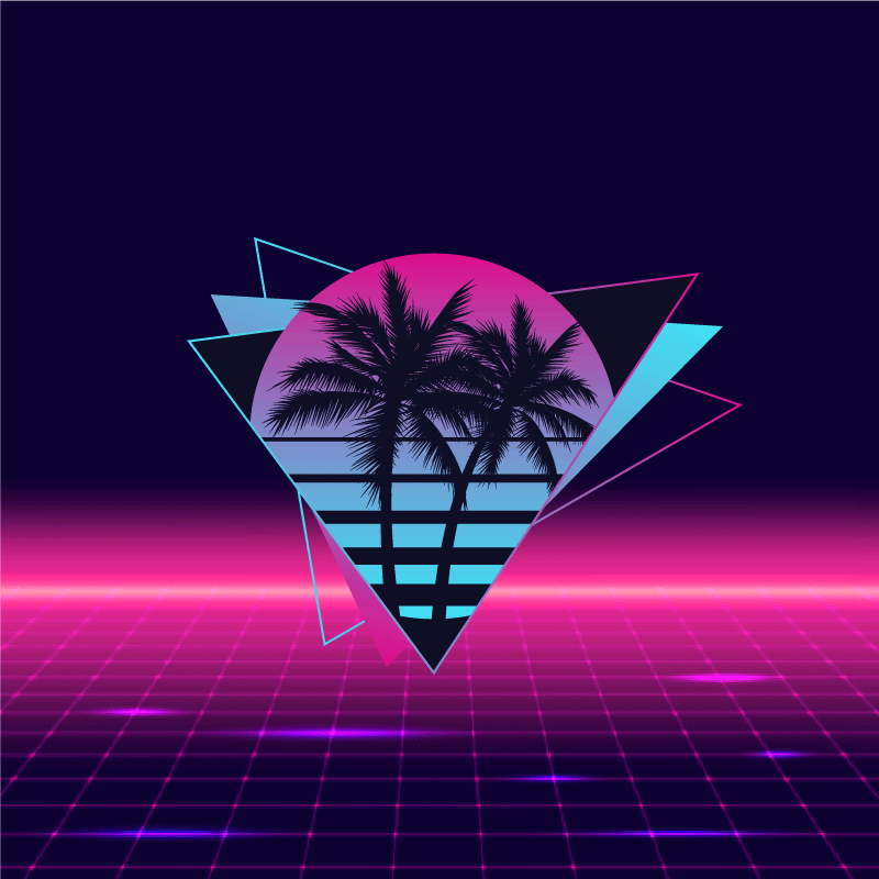 Poster wohnzimmer im vaporwave-stil mit palmen - TenStickers