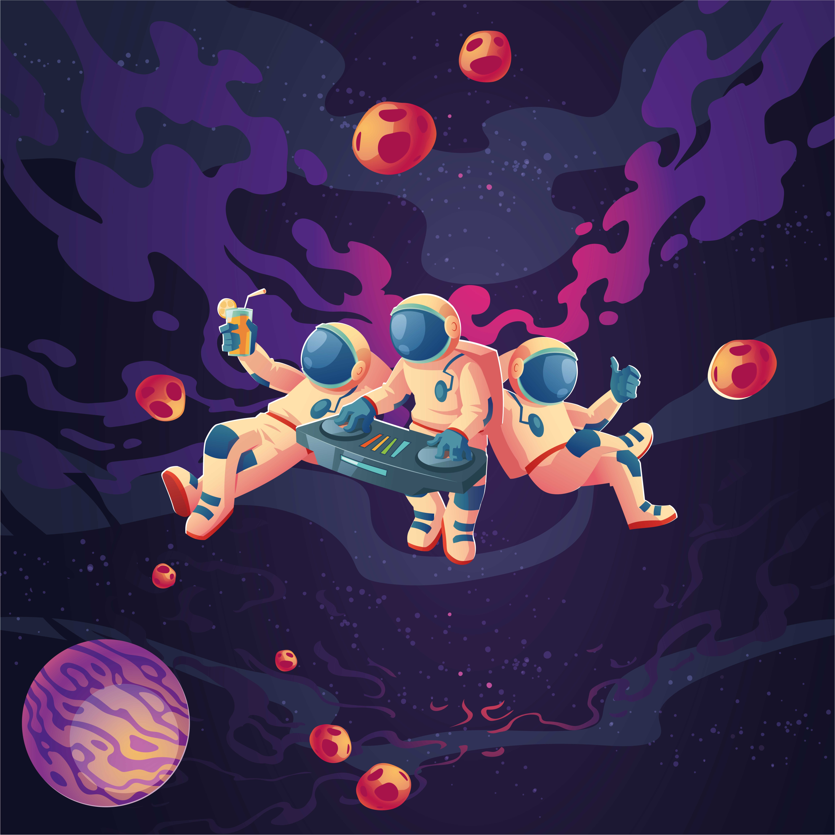 Poster kinderzimmer mit tanzenden astronauten - TenStickers