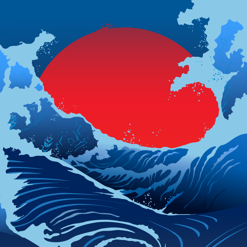 Poster landschaft rote sonnenwellen - TenStickers