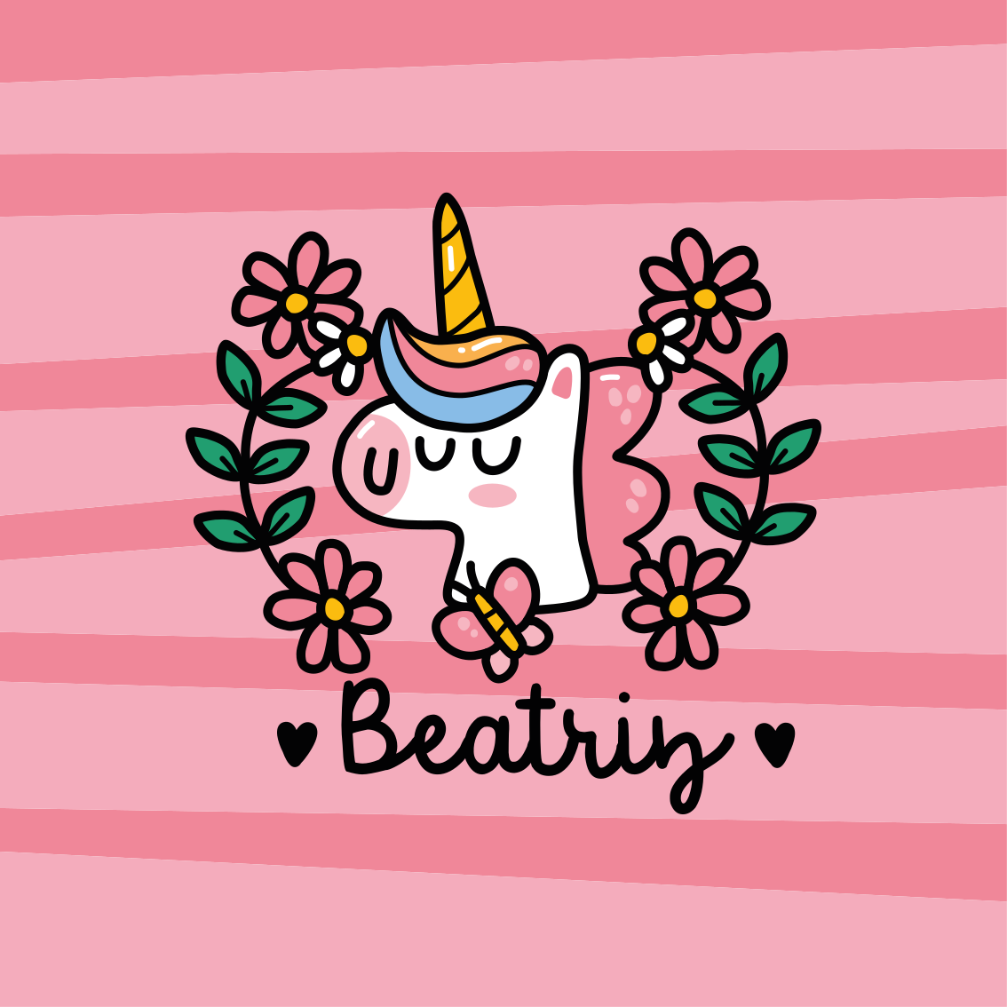Personalisierte poster mit süßem einhorn und blumen - TenStickers