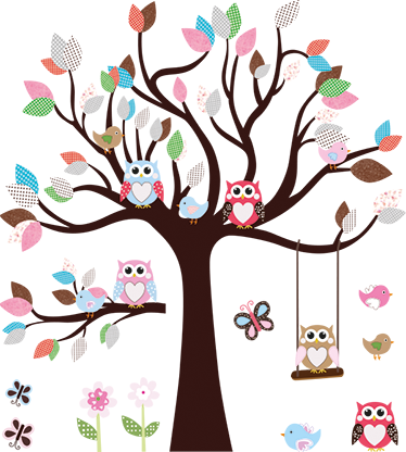 Poster baum kinderzimmer wandtattoo eulen am baum - TenStickers