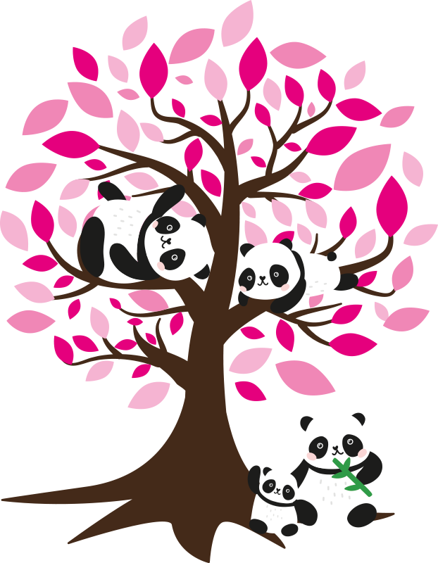 Poster baum wandaufkleber mit panda-kids - TenStickers