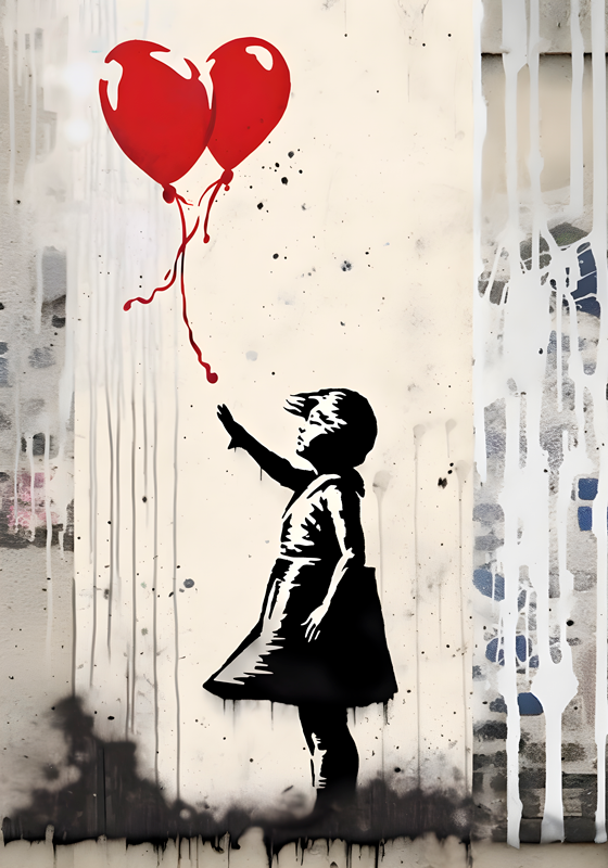 Kunstdrucke mädchen mit ballons an der wand - TenStickers