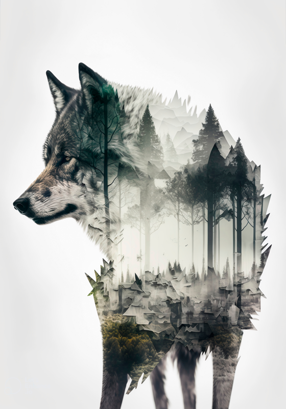Wolf doppelbelichtung tierposter - TenStickers