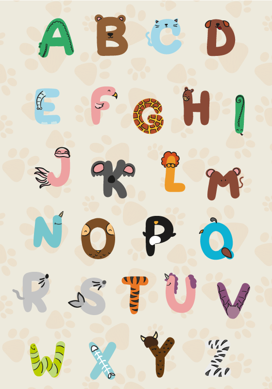 Poster Kinderzimmer ein tieralphabet - TenStickers
