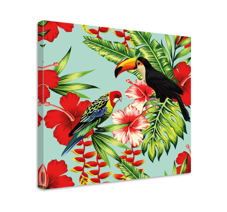Leinwandbild Vogel Tropische rote blumen - TenStickers