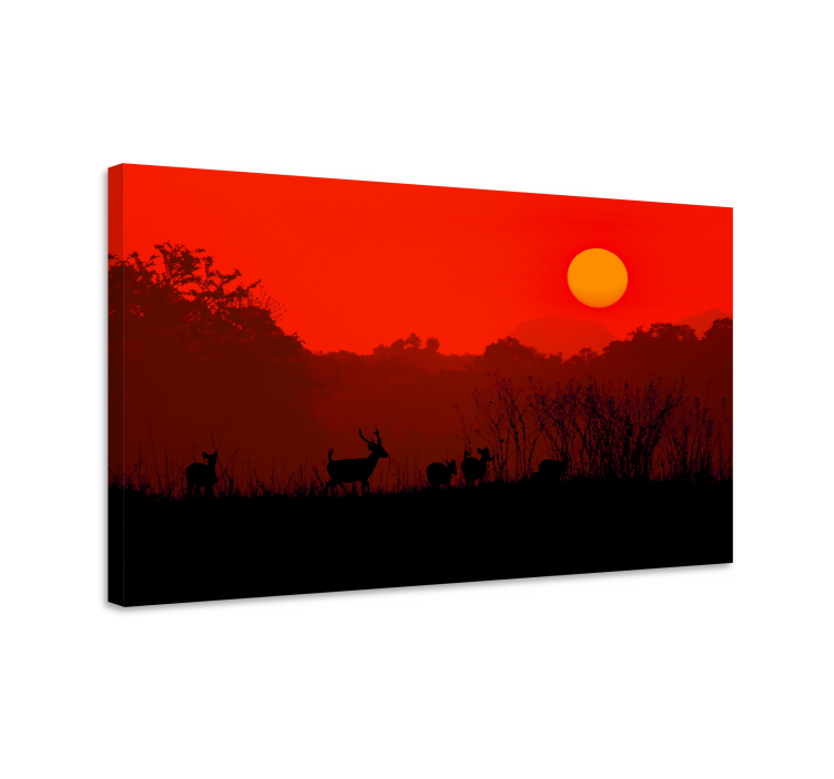 Hirsch bild leinwand silhouettenhirsch sonnenuntergang - TenStickers