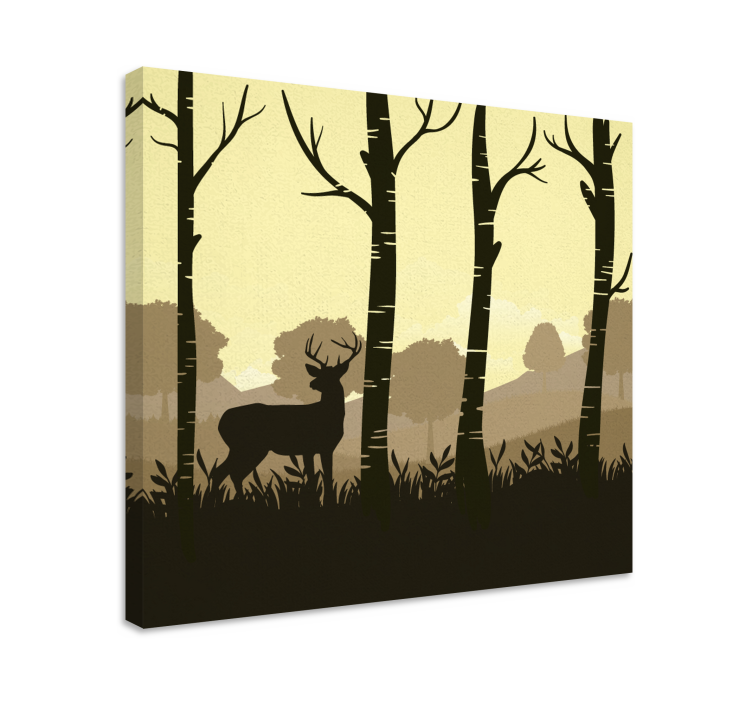 Hirsch bild leinwand silhouette eines hirsches im wald - TenStickers