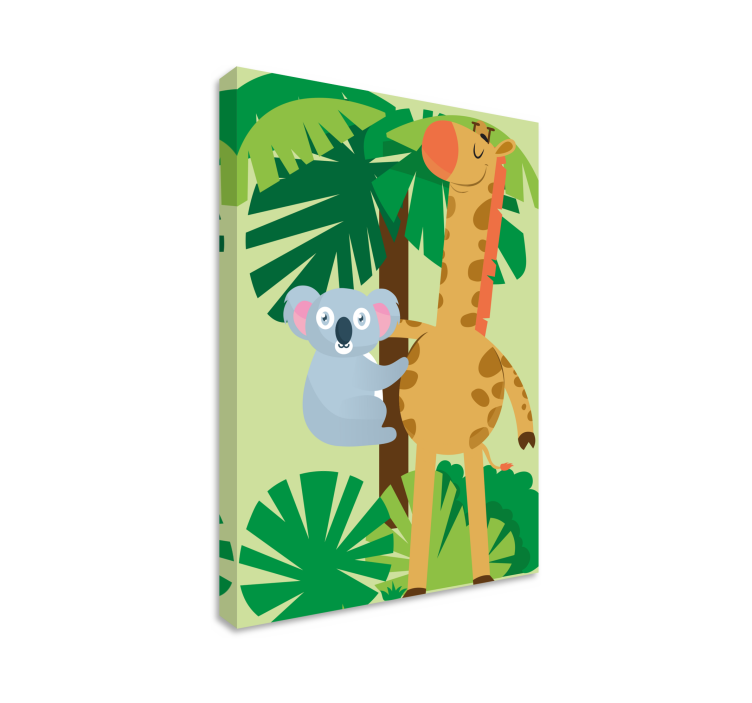 Leinwandbild Kinder Koalas umarmen eine giraffe - TenStickers
