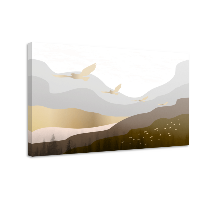 Wandbilder Landschaft geometrischer berg und vögel - TenStickers