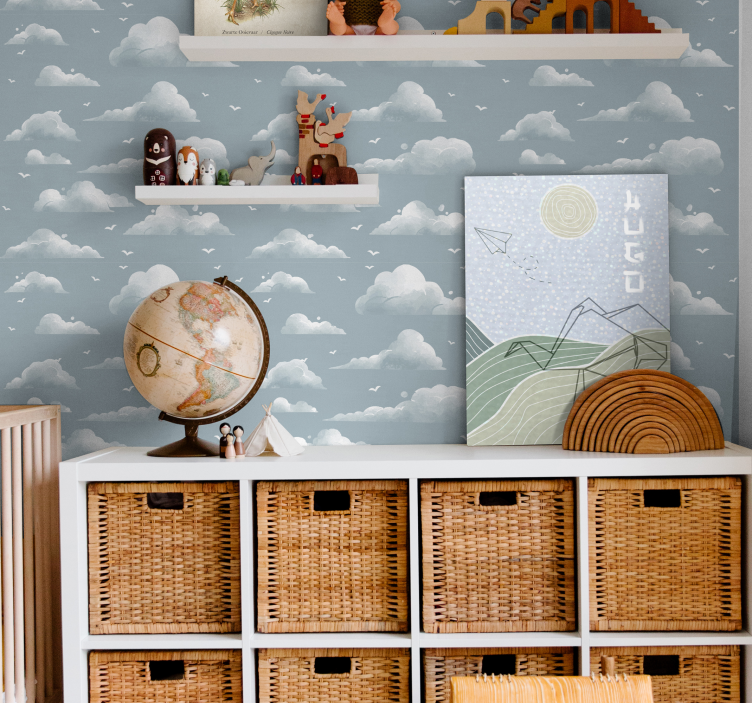 Leinwandbild Kinderzimmer blaue wolken und vögel - TenStickers