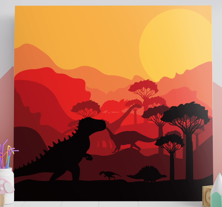 Dinosaurier wandbild mit dinosaurier silhouette landschaft - TenStickers