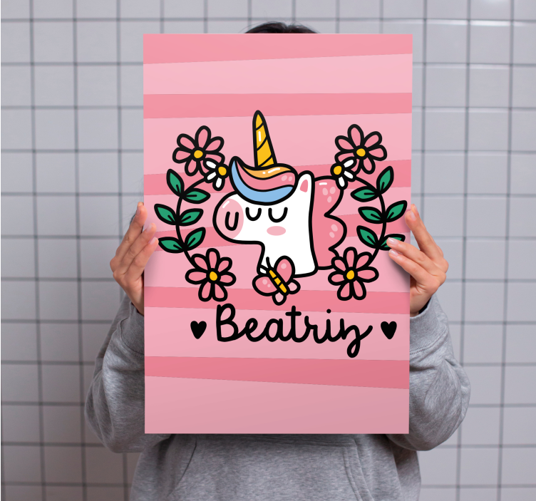 Einhorn wandbild mit süßem blumenmotiv - TenStickers