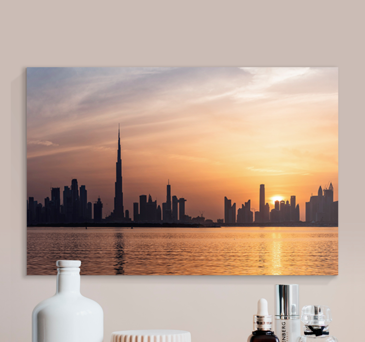 Leinwandbild dubai skyline bei sonnenuntergang - TenStickers
