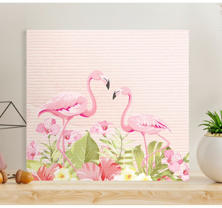 Leinwandbild flamingos zwischen blumen - TenStickers