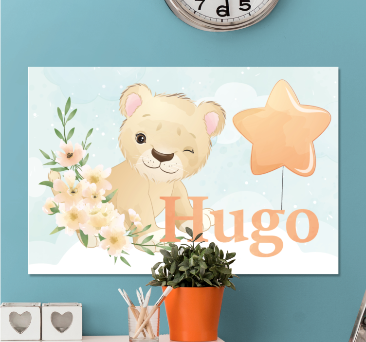 Leinwandbild Babys Süßer löwe für jungen mit Namen - TenStickers