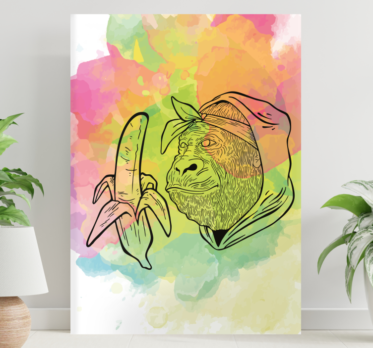 Leinwandbild gorilla mit banane - TenStickers
