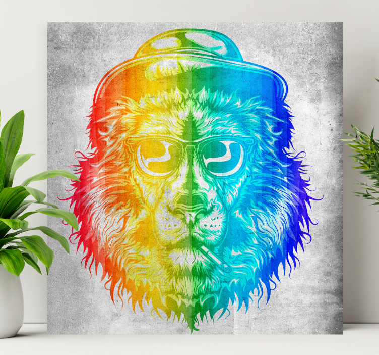 Leinwandbild Teenager Löwe mit regenbogenfarben - TenStickers