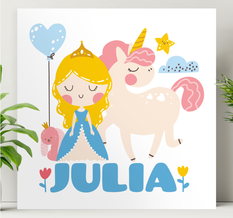 Leinwandbild kinder prinzessin mit einhorn - TenStickers