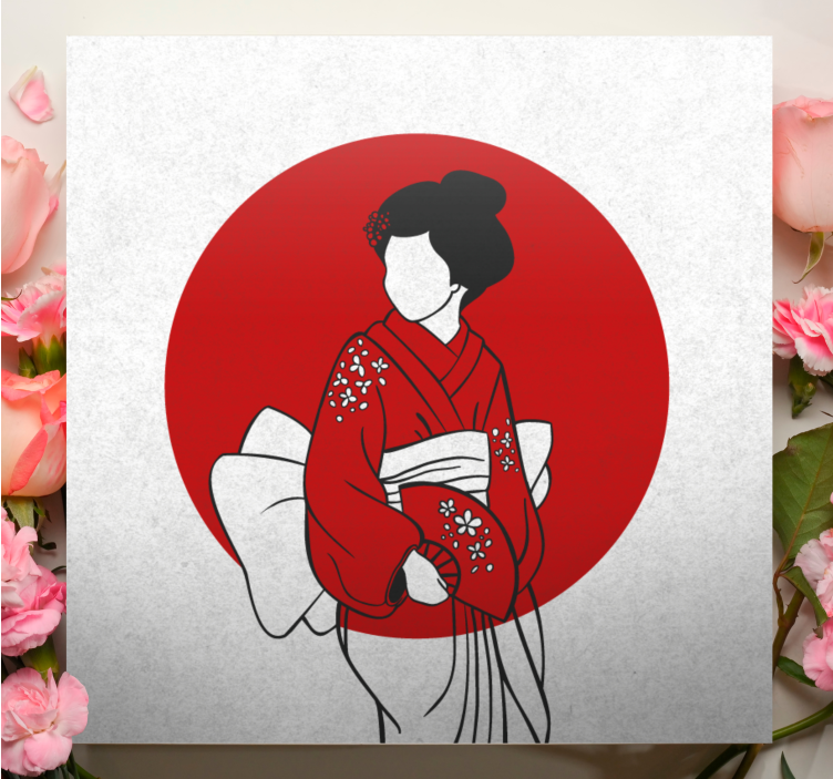 Leinwandbild oriental mit traditioneller kimono-eleganz - TenStickers