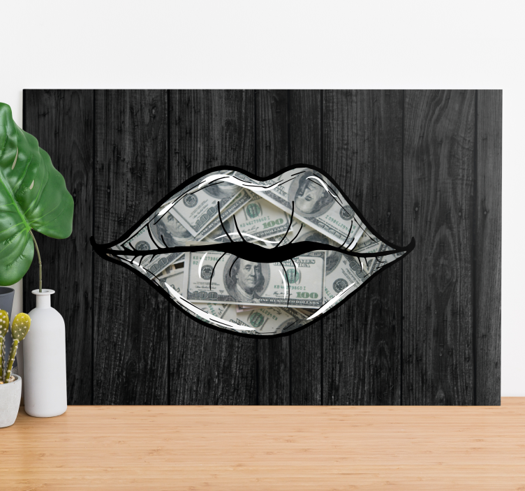Leinwandbild ornament lippen mit geld - TenStickers