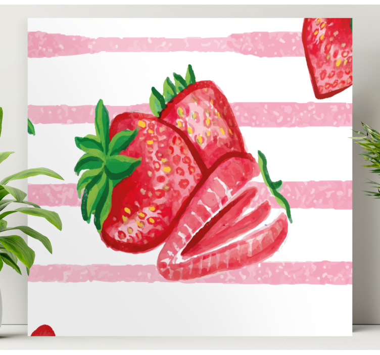 Wandbild Erdbeeren mit gestreiftem Hintergrund - TenStickers