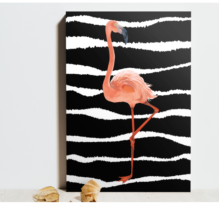 Leinwandbild vogel flamingo auf streifen - TenStickers