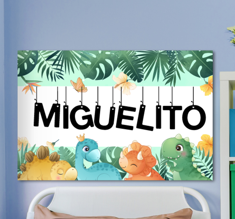 Pferde leinwand mit niedlicher dinosaurier szene - TenStickers