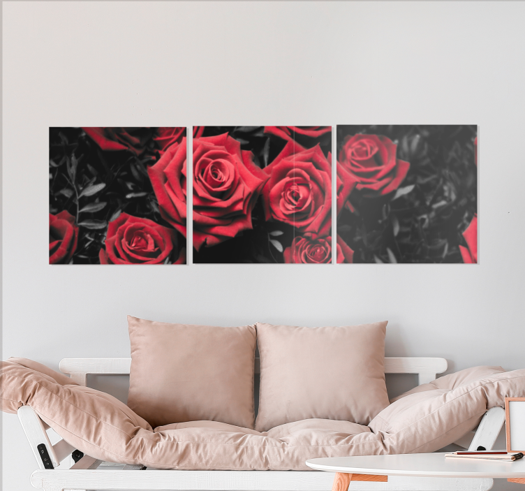Leinwandbild Blume Schwarz-weiß mit roten rosen - TenStickers