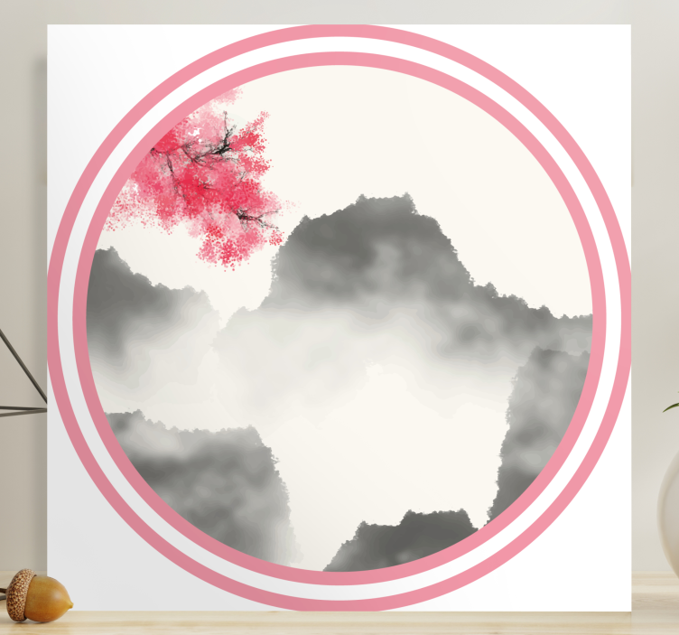 Wandbilder Landschaft bergsilhouette mit blüten - TenStickers