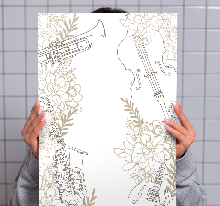 Wandbild musik mit floralen musikinstrumenten - TenStickers
