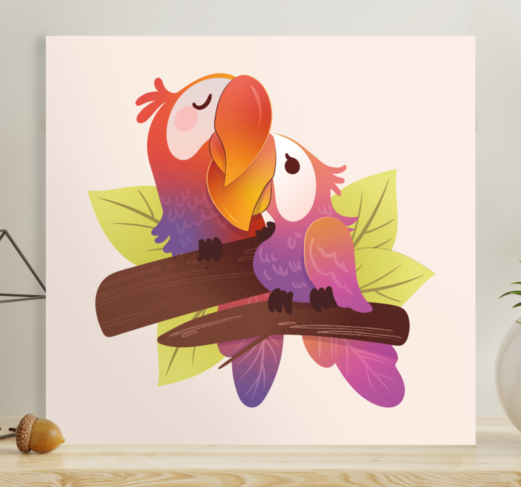 Leinwandbild Vogel Cartoon verliebt rosa - TenStickers