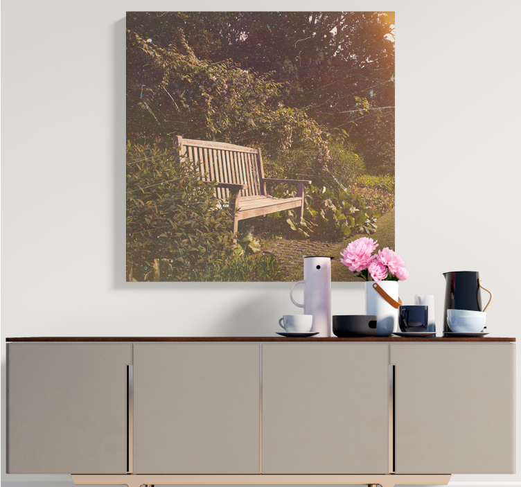 Wandbilder landschaft friedliche gartenbank - TenStickers