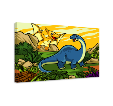 Leinwandbild Dinosaurier Kinder jurassic mit Landschaft - TenStickers
