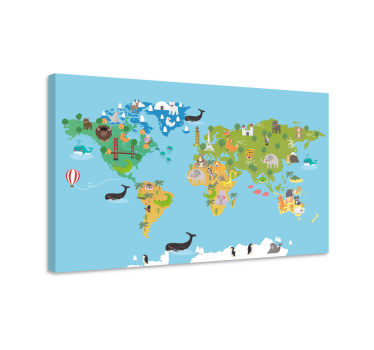 Wandbild Weltkarte Cartoon-tiere - TenStickers