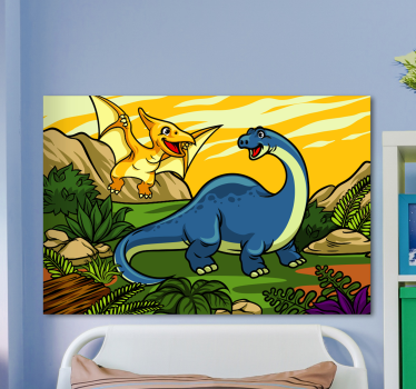 Leinwandbild Dinosaurier Kinder jurassic mit Landschaft - TenStickers