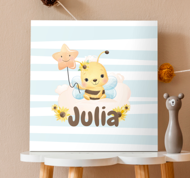 Leinwandbild für das Babyzimmer Süße tiere biene mit Namen - TenStickers