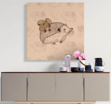 Wandbild Tier beiger igel mit pilzen - TenStickers