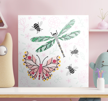 Wandbild schmetterling insekten und blumen - TenStickers