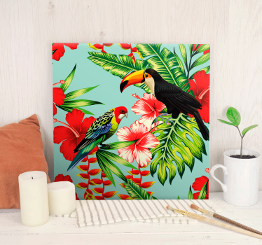 Wandbild Vogel Tropische rote blumen - TenStickers