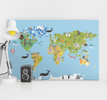 Wandbild Weltkarte Cartoon-tiere - TenStickers