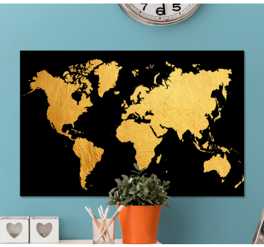 Wandbild Weltkarte Schwarz und gold - TenStickers
