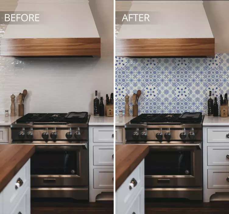 Fliesen Aufkleber Vintage Blau Floral - TenStickers