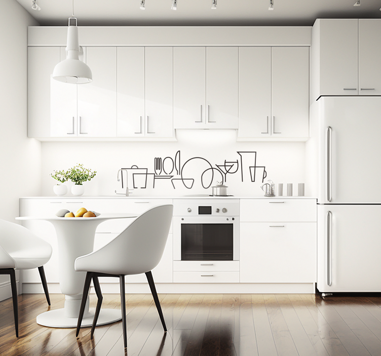 Wandtattoo Küche Geschirr Line Art - TenStickers