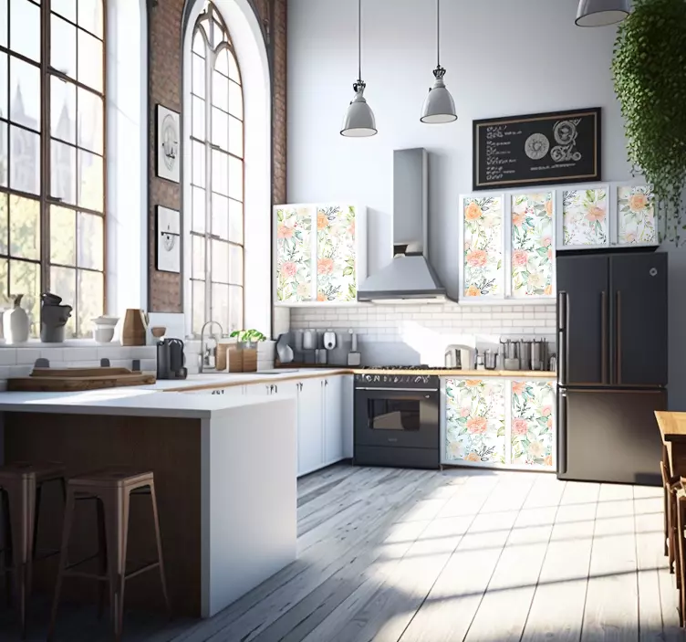 Rosa pastellfarbenes Blumenmuster Möbelaufkleber - TenStickers